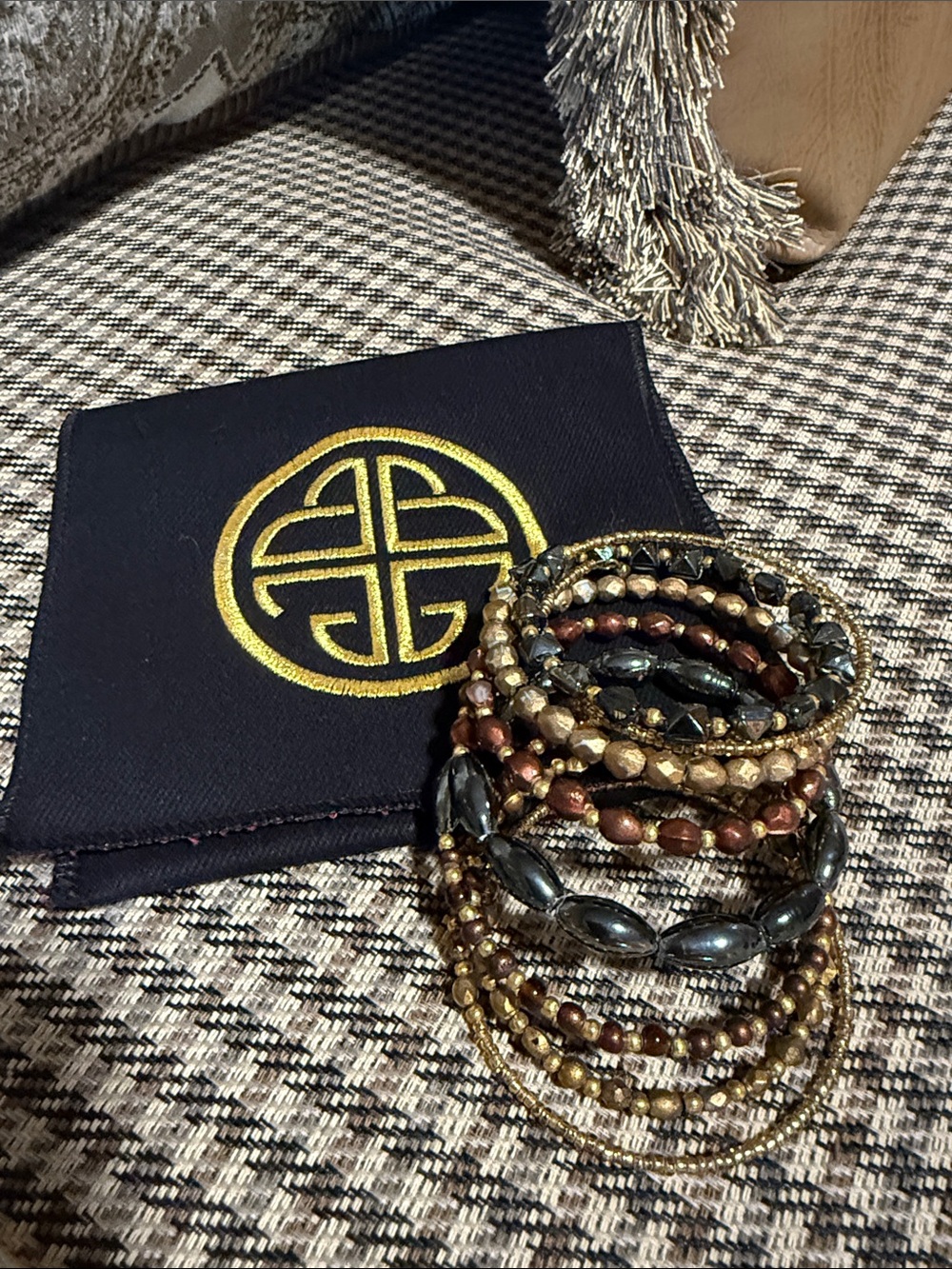 Multi-Strand Gold and Brown Beaded Stretch Bracelet Set